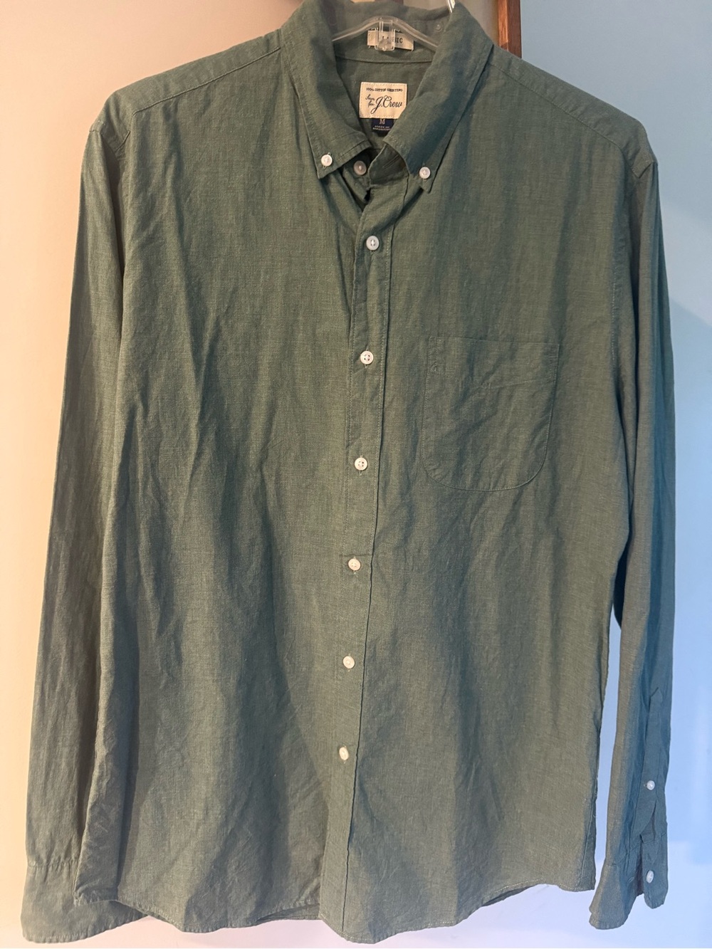 J. Crew Men's Button-Down Shirt in Muted Green Shade